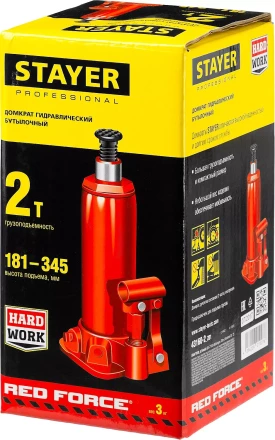 Домкрат гидравлический бутылочный &quot;RED FORCE&quot;, 2т, 181-345 мм, STAYER 43160-2 43160-2_z01 купить в Перми