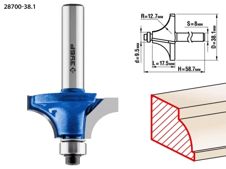 ЗУБР 38.1 x 17.5 мм, радиус 12.7 мм, фреза кромочная калевочная №1, Профессионал (28700-38.1) купить в Перми