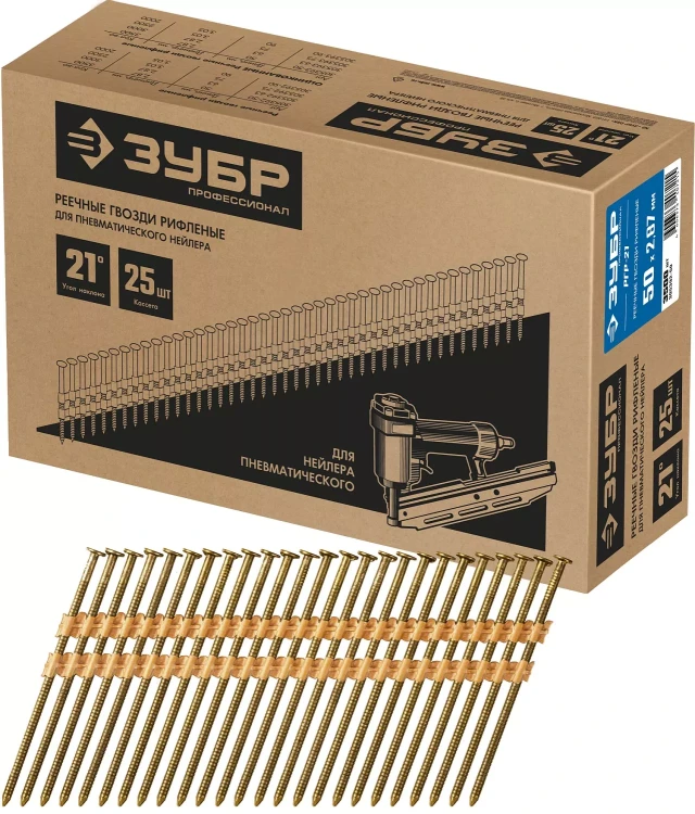 ЗУБР SN21 50 х 2.87 мм, реечные гвозди рифленые, 3500 шт (305392-50) купить в Перми