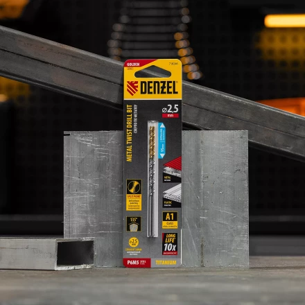 Сверло спиральное по металлу 2,5 х 95 мм Р6М5, Golden Tip, удлиненное, 2шт. Denzel 718246 купить в Перми