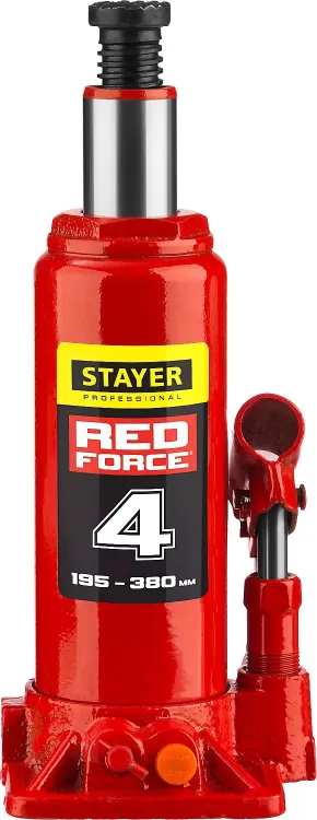 Домкрат гидравлический бутылочный "RED FORCE", 4т, 195-380 мм, STAYER 43160-4 43160-4_z01 купить в Перми