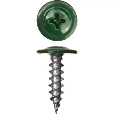 Саморезы ЗУБР с прессшайбой по листовому металлу до 0,9 мм, окрашенные в RAL-6005, PH2, 4,2х19 мм, 450шт 300191-42-019-6005 купить в Перми