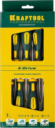 Набор X-Drive, KRAFTOOL 250081-H7: Отвертки профессиональные, SL: 3x80, 5x100, 6x125; PH: 1x80, 2x100; PZ: 1x80, 2x100 250081-H7 купить в Перми