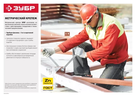 Болт ЗУБР &quot;МАСТЕР&quot; с шестигранной головкой, ГОСТ 7798-70, класс прочности 5.8, оцинкованный, M20x40мм, 5кг 303080-20-040 купить в Перми