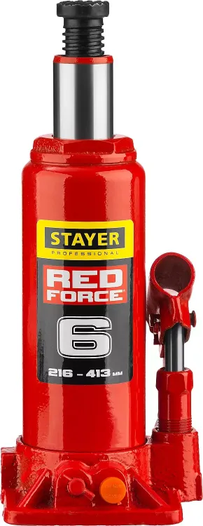 Домкрат гидравлический бутылочный "RED FORCE", 6т, 216-413 мм, STAYER 43160-6 43160-6_z01 купить в Перми