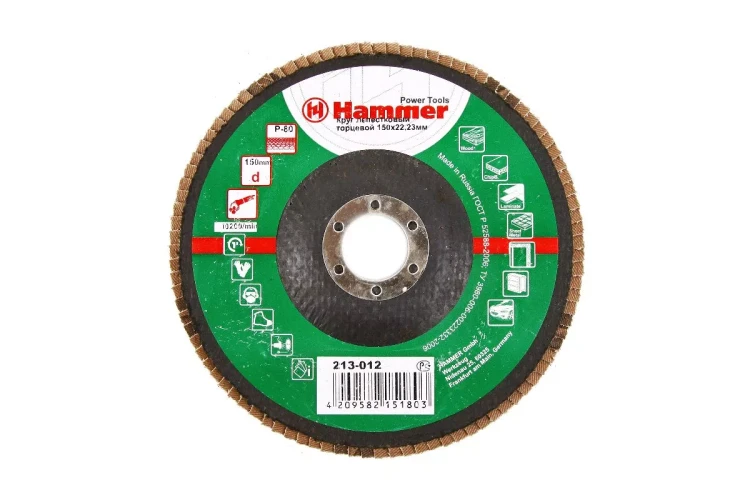 Круг Лепестковый Торцевой (КЛТ) HAMMER КЛТ 1 Ф150х22 Р80 213-012 купить в Перми