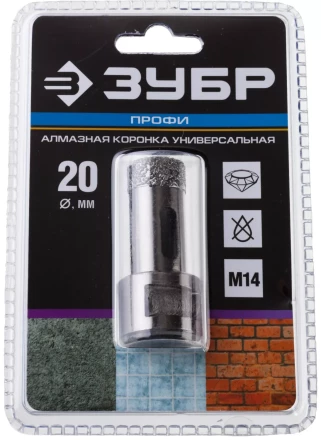 Алмазная коронка ЗУБР &quot;ПРОФЕССИОНАЛ&quot; универсальная для УШМ, сухое сверление, алмазы на вакуумной пайке,  посадка М14, d=16мм 29865-16 купить в Перми