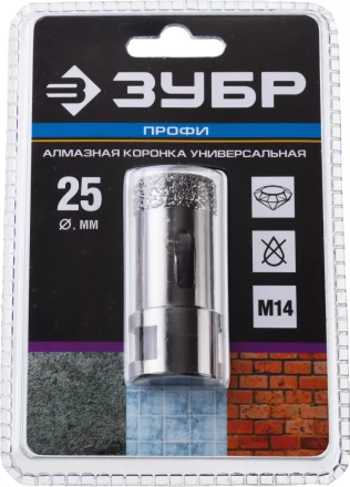 Алмазная коронка ЗУБР &quot;ПРОФЕССИОНАЛ&quot; универсальная для УШМ, сухое сверление, алмазы на вакуумной пайке,  посадка М14, d=16мм 29865-16 купить в Перми