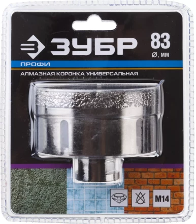 Алмазная коронка ЗУБР &quot;ПРОФЕССИОНАЛ&quot; универсальная для УШМ, сухое сверление, алмазы на вакуумной пайке,  посадка М14, d=16мм 29865-16 купить в Перми