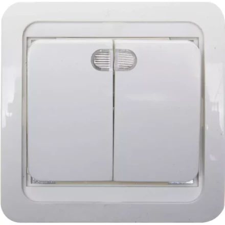 Выключатель СВЕТОЗАР &quot;ГАММА&quot; двухклавишный, с подсветкой, цвет белый, 10А/~250В SV-54135-W купить в Перми