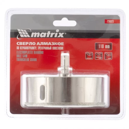 Сверло алмазное по керамограниту 110 х 67 мм 3-гранный хвостовик MATRIX артикул 726923 купить в Перми