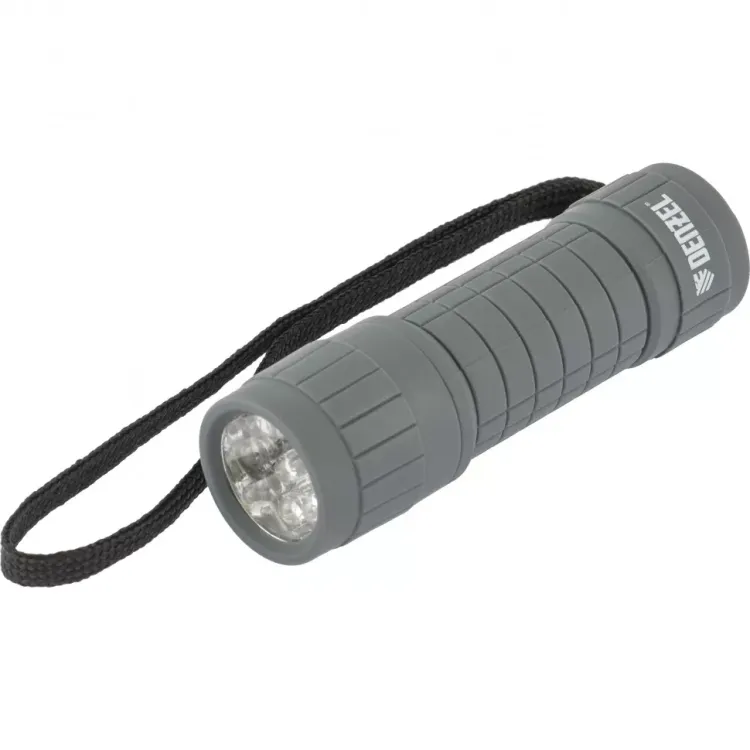 Фонарь светодиодный серый корпус с мягким покрытием 9 Led 3хААА Denzel 92612 купить в Перми