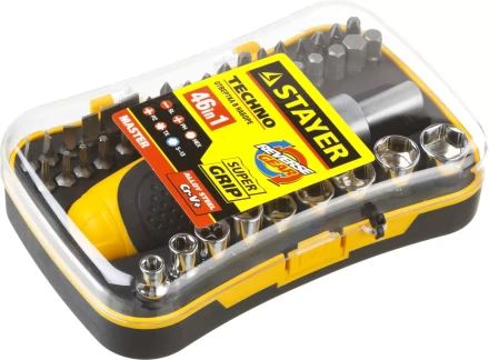 Набор STAYER "MASTER" "HERCULES": Отвертки, реверс отвертка, биты 35шт, адаптер для торц голов, торц голов 9шт, 46 предм 25084-H46 купить в Перми