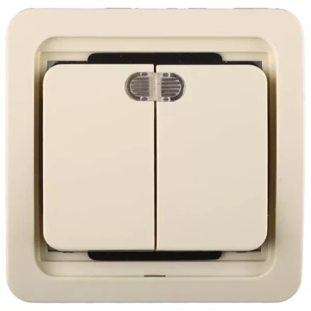 Выключатель СВЕТОЗАР &quot;ГАММА&quot; двухклавишный, с подсветкой, цвет бежевый, 10А/~250В SV-54135-B купить в Перми