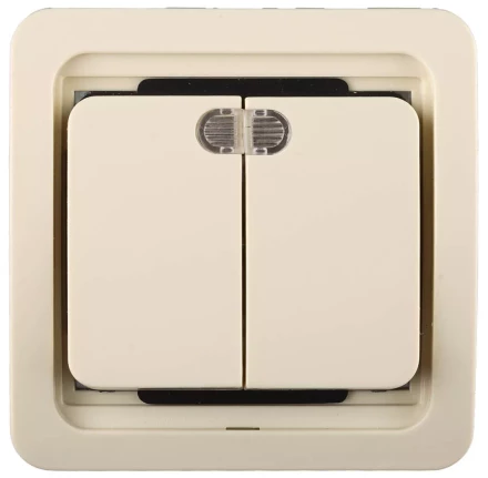 Выключатель СВЕТОЗАР &quot;ГАММА&quot; двухклавишный, с подсветкой, цвет бежевый, 10А/~250В SV-54135-B купить в Перми