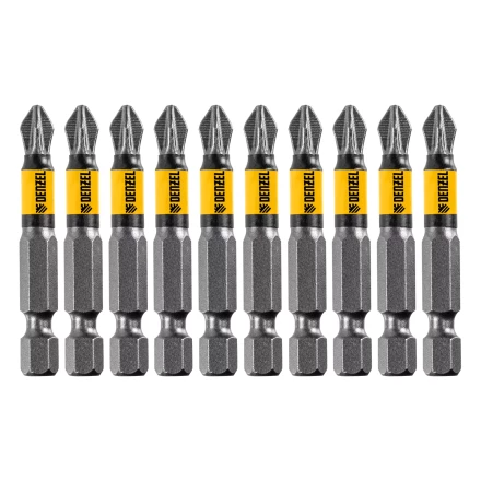 Бита PZ2х50, сталь легированная S2, 10 шт., круглый профиль, отрывная упаковка, Е 6,3 Denzel 11680 купить в Перми