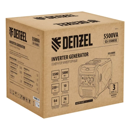 Генератор инверторный Denzel GS-5500iSE, 5,5 кВт, 230 В, закрытый корпус,электростартер купить в Перми