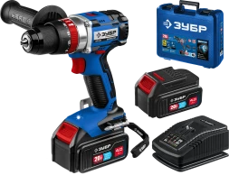 Бесщеточная дрель-шуруповерт ударная Зубр, 2 АКБ T7 (4 Ач), в кейсе DBS-201-42 серия «ПРОФЕССИОНАЛ»
