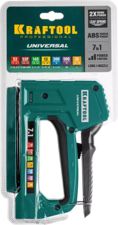 Степлер для скоб &quot;Universal&quot; 7-в-1: 53(6-14 мм)/53F(10-14 мм)/140 (10-14 мм)/13 (6-14 мм)/36 (10-14 мм)/300(16 мм)/500(16 мм), суперлегкий, KRAFTOOL 31524 купить в Перми