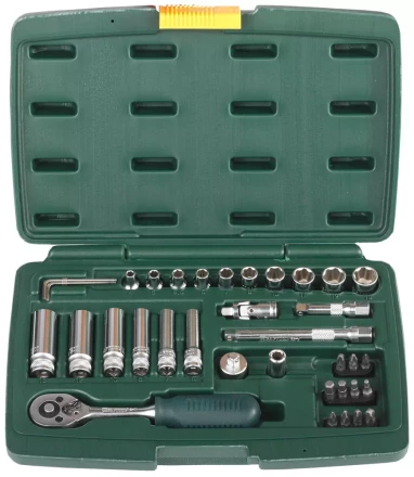 Набор KRAFTOOL &quot;INDUSTRIE QUALITAT&quot; Торцовые головки, 1/2&quot;, 1/4&quot;, 37 предметов 27881-H37 купить в Перми