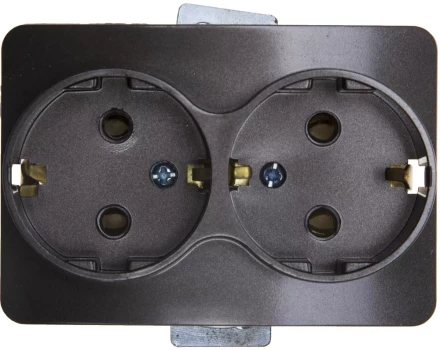 Розетка СВЕТОЗАР &quot;ГАММА&quot; с заземлением, двойная, без вставки и рамки, цвет темно-серый металлик, 16А/~250В SV-54107-DM купить в Перми