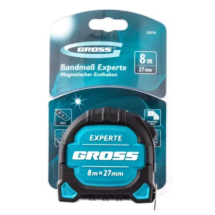Рулетка нейлон Experte 8м x 27мм двухкомпон. корпус магнит двухстор. Разметка Gross 32576 купить в Перми