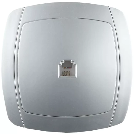 Розетка СВЕТОЗАР &quot;АКЦЕНТ&quot; телефонная одинарная в сборе, цвет серебристый металлик SV-54217-SM купить в Перми