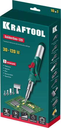 SolderGas 120K набор 10-в-1, газовый паяльник, горелка, фен, 30-120 Вт, пьезоподжиг, 1300°С 55503-H10 купить в Перми