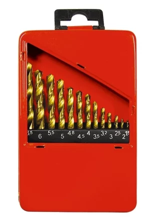 Набор нитридтитановых сверл по металлу 1,5-6,5мм через 0,5мм+3,2мм 4,8мм НSS 13 шт MATRIX 72386 купить в Перми