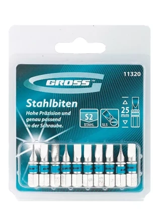 Набор бит SL5 х 25 сталь S2 10 шт Gross 11320 купить в Перми