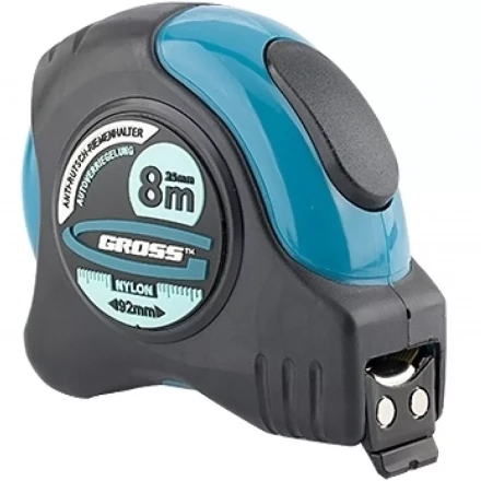 Рулетка &quot;Schlagfest&quot; 8 м x 25 мм магн. обрез зацеп двухст. шкала нейлон покр. автоматич  GROSS 31114 купить в Перми