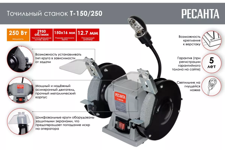 Точильный станок Ресанта Т-150/250 75/7/2 купить в Перми