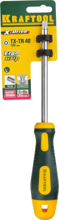 Отвертка KRAFTOOL, Cr-Mo-V сталь, двухкомпонентная противоскользящая рукоятка, TORX Hole, №40x125мм 250077-40-125 купить в Перми