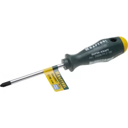 Отвертка KRAFTOOL, Cr-Mo-V закалённый стержень, двухкомпонентная противоскользящ рукоятка, PH 2x100мм 25008-2-100 купить в Перми