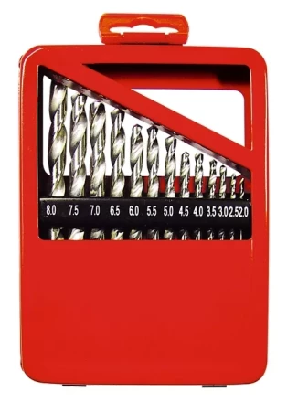 Набор сверл по металлу 2-8 мм (через 0,5 мм) HSS 13 шт металлическая коробка цилиндрический хвостовик MATRIX 72387 купить в Перми