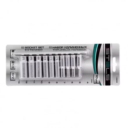 Набор удлиненных торцевых головок 1/4 шестигранные CrV 10 шт 4-13 мм Stels 13605 купить в Перми