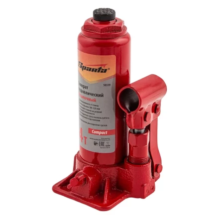 Домкрат гидравлический бутылочный, 4 т, h подъема 180–320 мм Sparta Compact 50339 купить в Перми