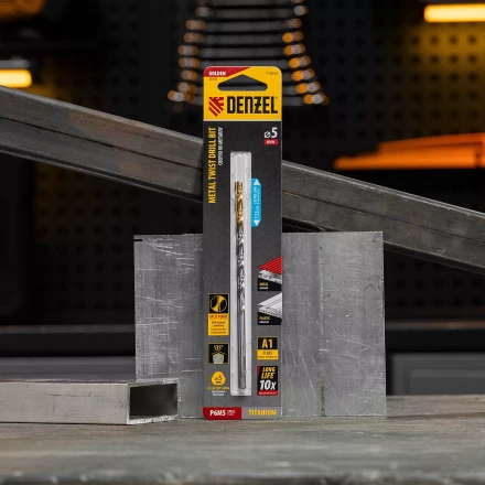 Сверло спиральное по металлу Denzel 5 х 132 мм, Р6М5, Golden Tip, удлиненное, 718254 купить в Перми