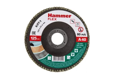 Круг Лепестковый Торцевой (КЛТ) HAMMER КЛТ 1 Ф125х22 Р40 213-024 купить в Перми