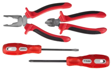 Набор инструментов ЗУБР &quot;МАСТЕР&quot;, плоскогубцы, бокорезы, 2 отвертки 22025-H4 купить в Перми