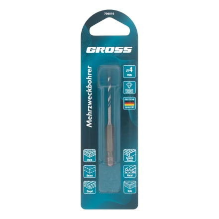 Сверло универсальное Gross, Multipurpose PRO, 6-гр. хвостовик, 4мм, 706010 купить в Перми