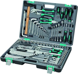 Набор инструментов, 1/2 и 3/8 и 1/4 CrV пластиковый кейс 142 предметов STELS 14107