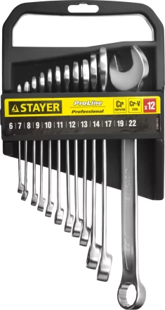 Набор: Ключ STAYER &quot;PROFI&quot; гаечный комбинированный, Cr-V сталь, хромированный, 6-22мм, 12шт 27083-H12 купить в Перми