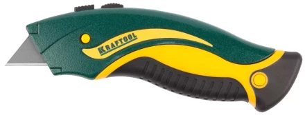 Нож &quot;WERK&quot; металлический, KRAFTOOL 09241, с запасными выдвижным трапец лезвиями, 5шт, усил корпус, быстрая замена лезвия, тип &quot;А24&quot;,19мм 09241_z01 купить в Перми