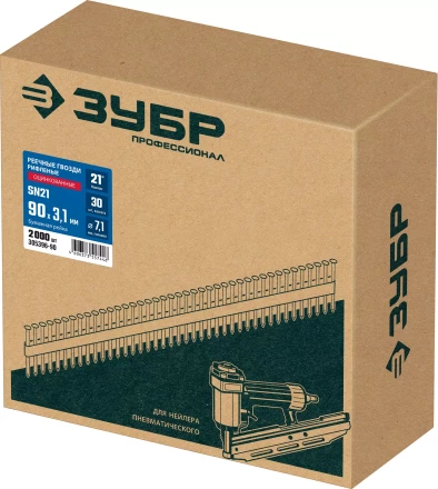 ЗУБР SN21 90 х 3.1 мм, реечные гвозди рифленые оцинкованные, 2010 шт(305396-90) купить в Перми