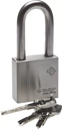 Замок ЗУБР &quot;ЭКСПЕРТ&quot; навесной, нержавеющая сталь (корпус и дужка), удлиненная закаленная дужка, 50мм 37290-50-1 купить в Перми