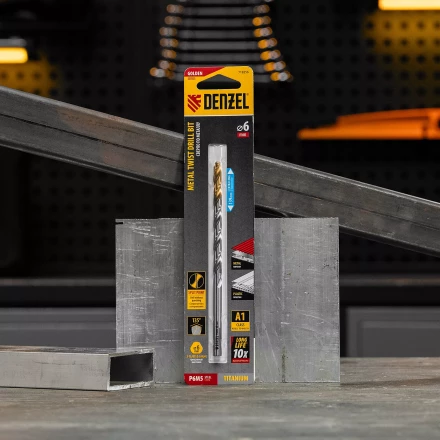 Сверло спиральное по металлу Denzel 6 х 139 мм, Р6М5, Golden Tip, удлиненное, 718256 купить в Перми