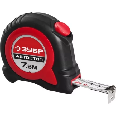 Рулетка ЗУБР &quot;МАСТЕР&quot;, двухкомпонентный корпус, автостоп, 7,5м/25мм 34052-08-25 купить в Перми