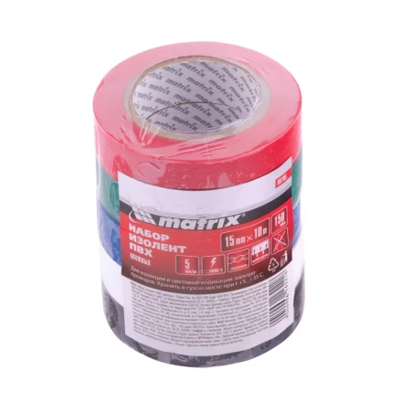 Набор изолент ПВХ цветных 15 мм х 10 м в упаковке 5 шт 150 мкм Matrix 88786 купить в Перми