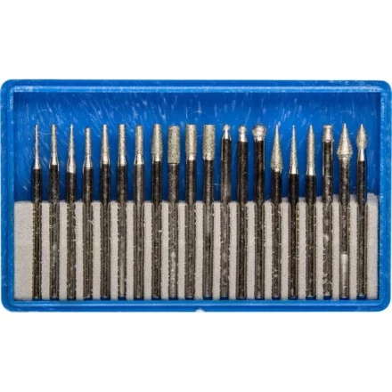 Набор ЗУБР: Мини-насадки с алмазным напылением в пластиковом боксе, P=180, хвостовик d=3мм, 20 предметов 33383-H20 купить в Перми